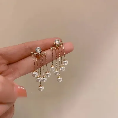 Korean Fashion Charm Elegant Pearl Tassel Earrings